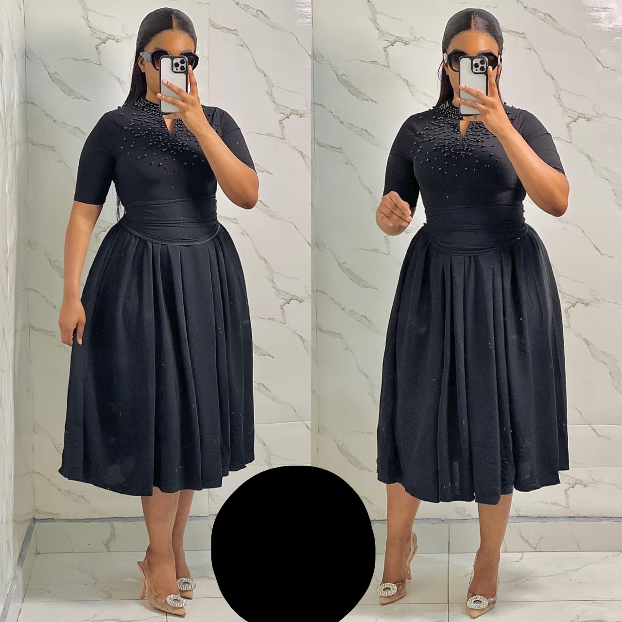 beaded neckline dress