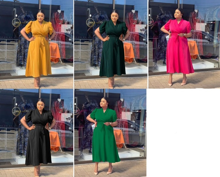 V neck puff sleeves maxi dress